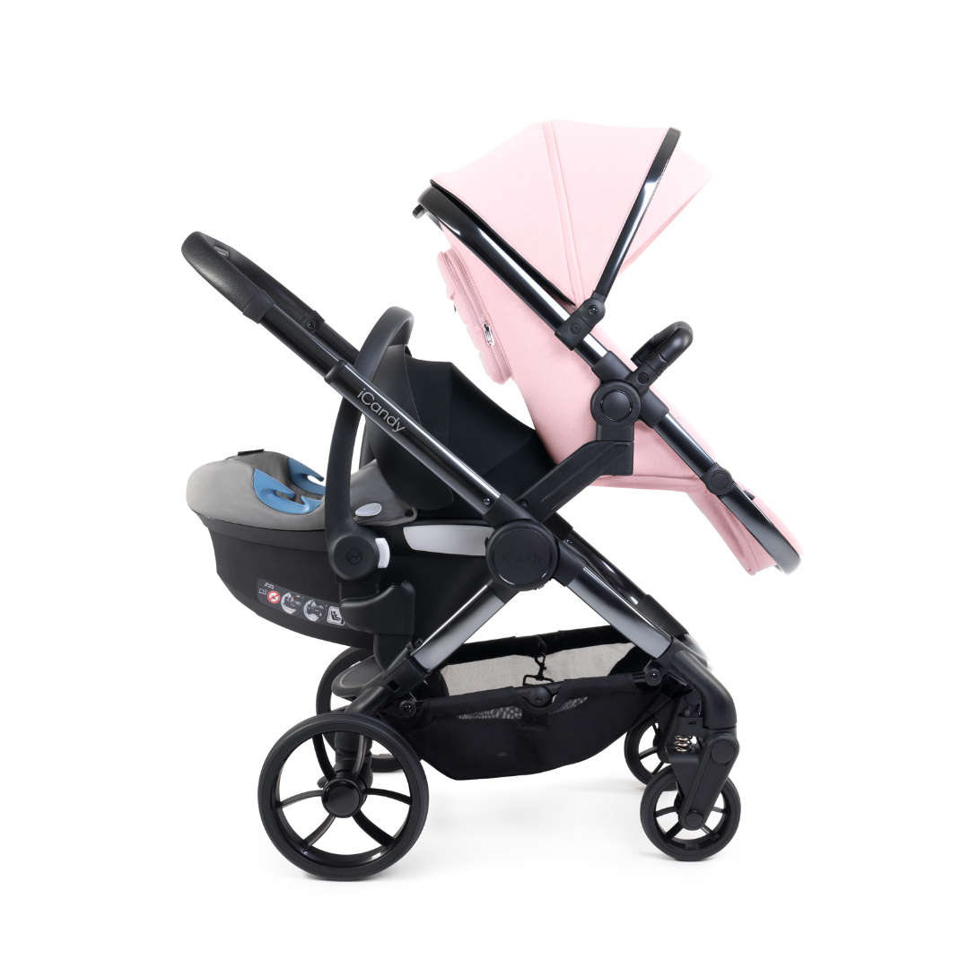 Double pushchair with store car seat