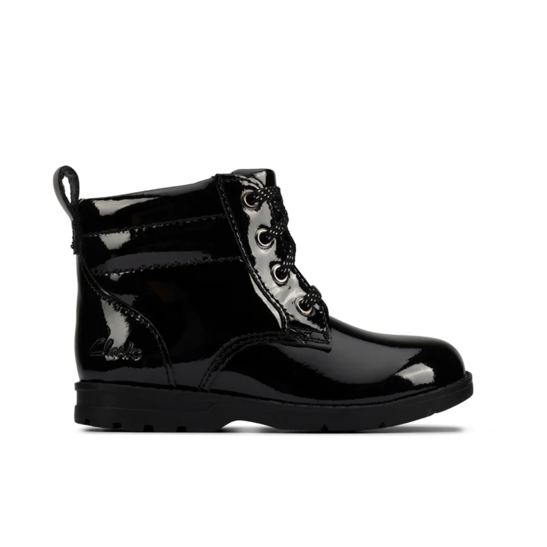 Clarks Dabi Lace Toddler Boots | Black Patent