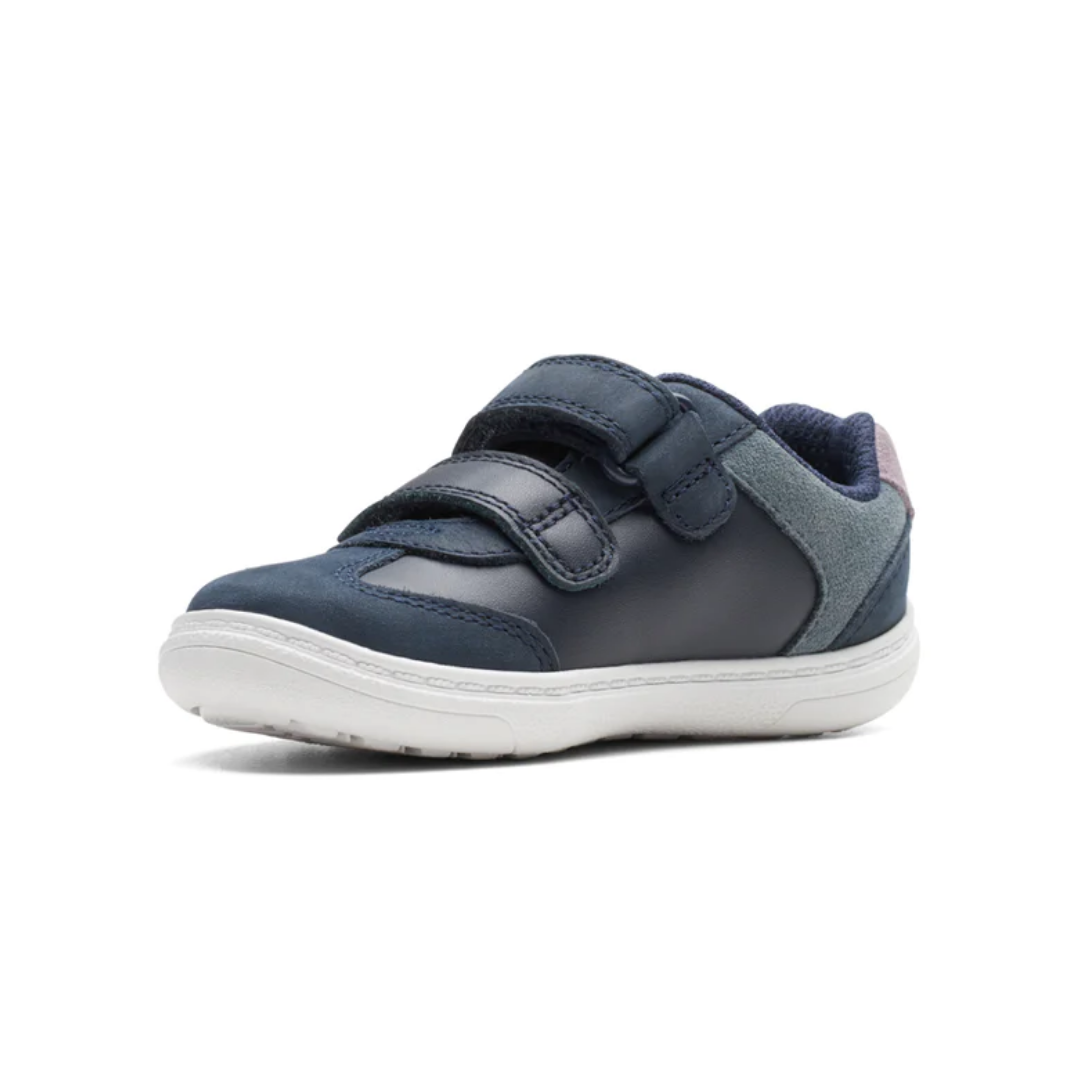 Clarks Flash Band Kids Shoes | Navy Leather 