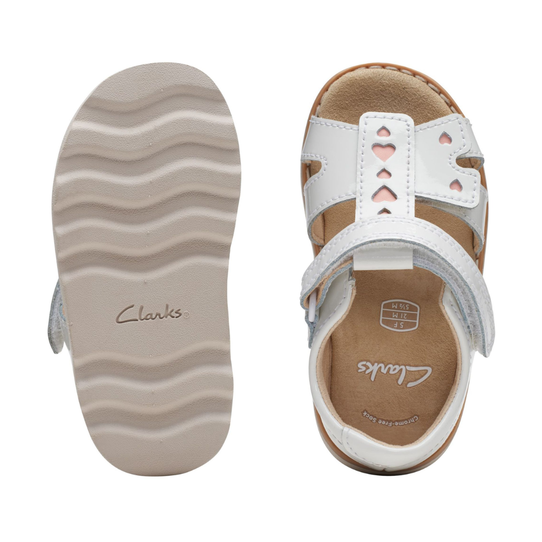 Clarks Crown Beat Toddler Sandals | White Patent 