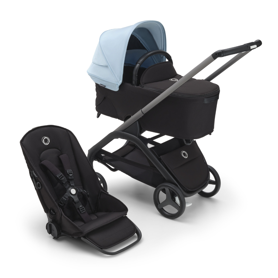 Bugaboo Dragonfly Ultimate Bundle  with Maxi-Cosi Cabriofix i-Size Car Seat - Graphite/Midnight Black with Skyline Blue