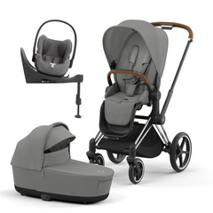 Cybex Priam Pushchair & Cloud T Travel System | Mirage Grey & Chrome (Brown Handle)