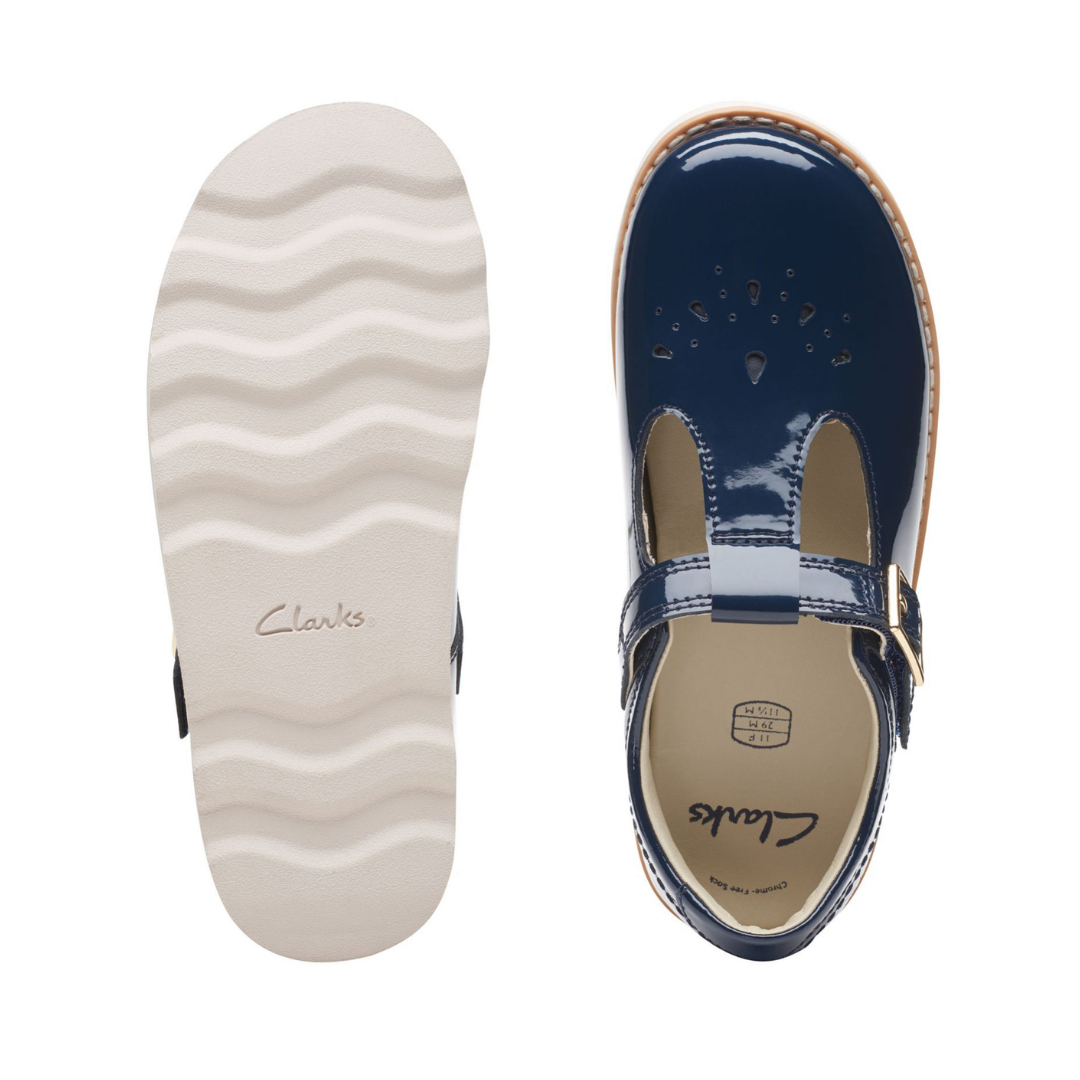 Clarks Crown Print Kids Shoes | Navy Patent