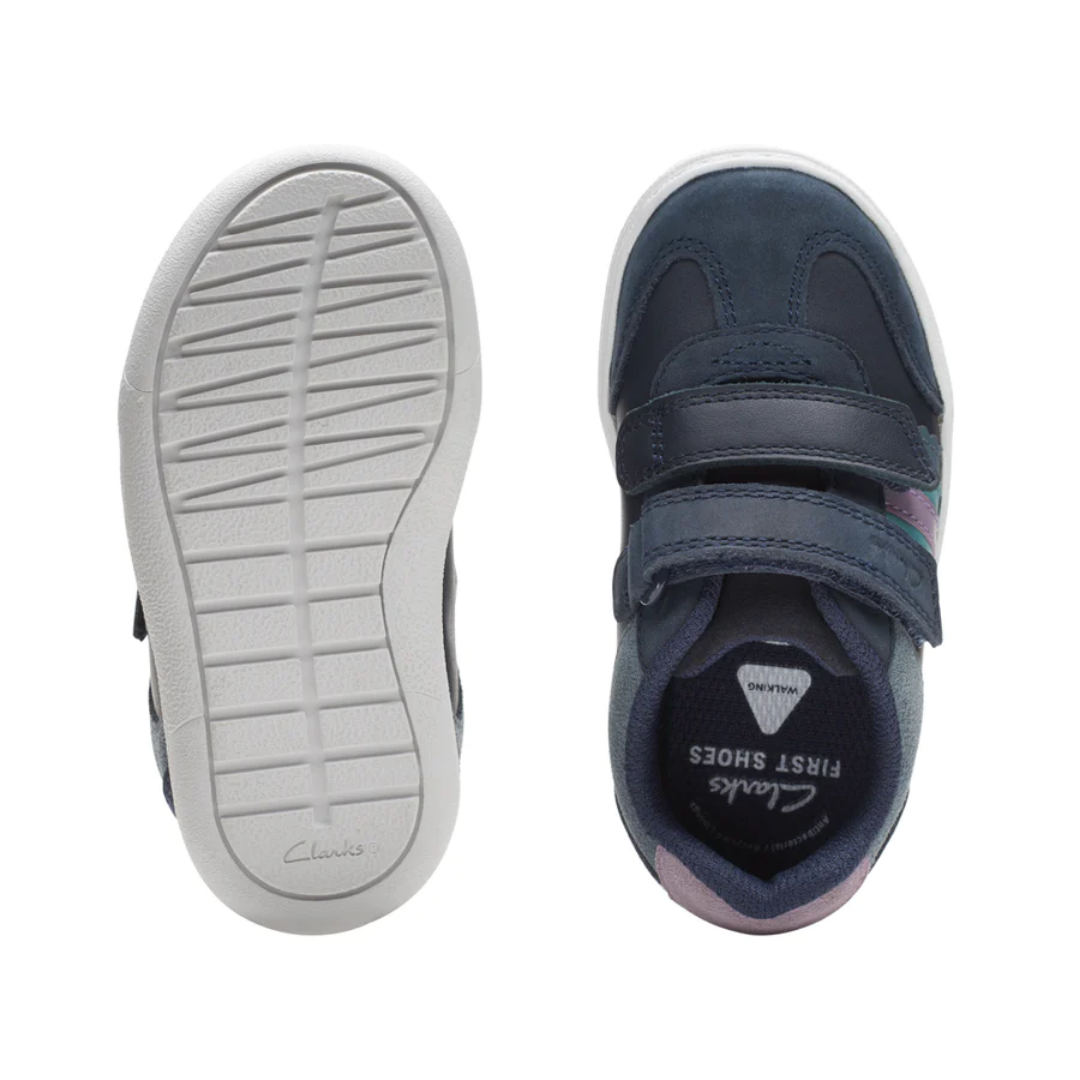 Clarks Flash Band Kids Shoes | Navy Leather 