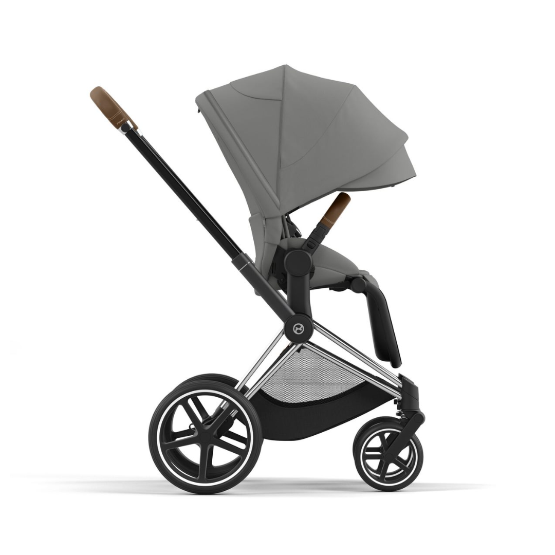 Cybex Priam Pushchair & Cloud T Travel System | Mirage Grey & Chrome (Brown Handle)