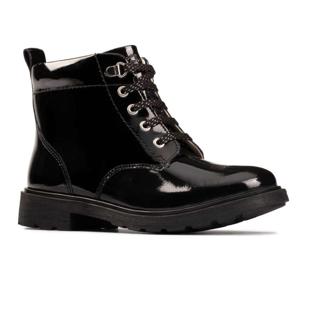 Clarks Astrol Lace Toddler Boots | Black Patent 