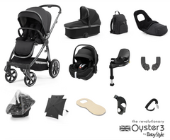 Oyster 3 Ultimate 12 Piece Maxi Cosi Pebble Pro 360 Travel System | Carbonite (Gun Metal Chassis)