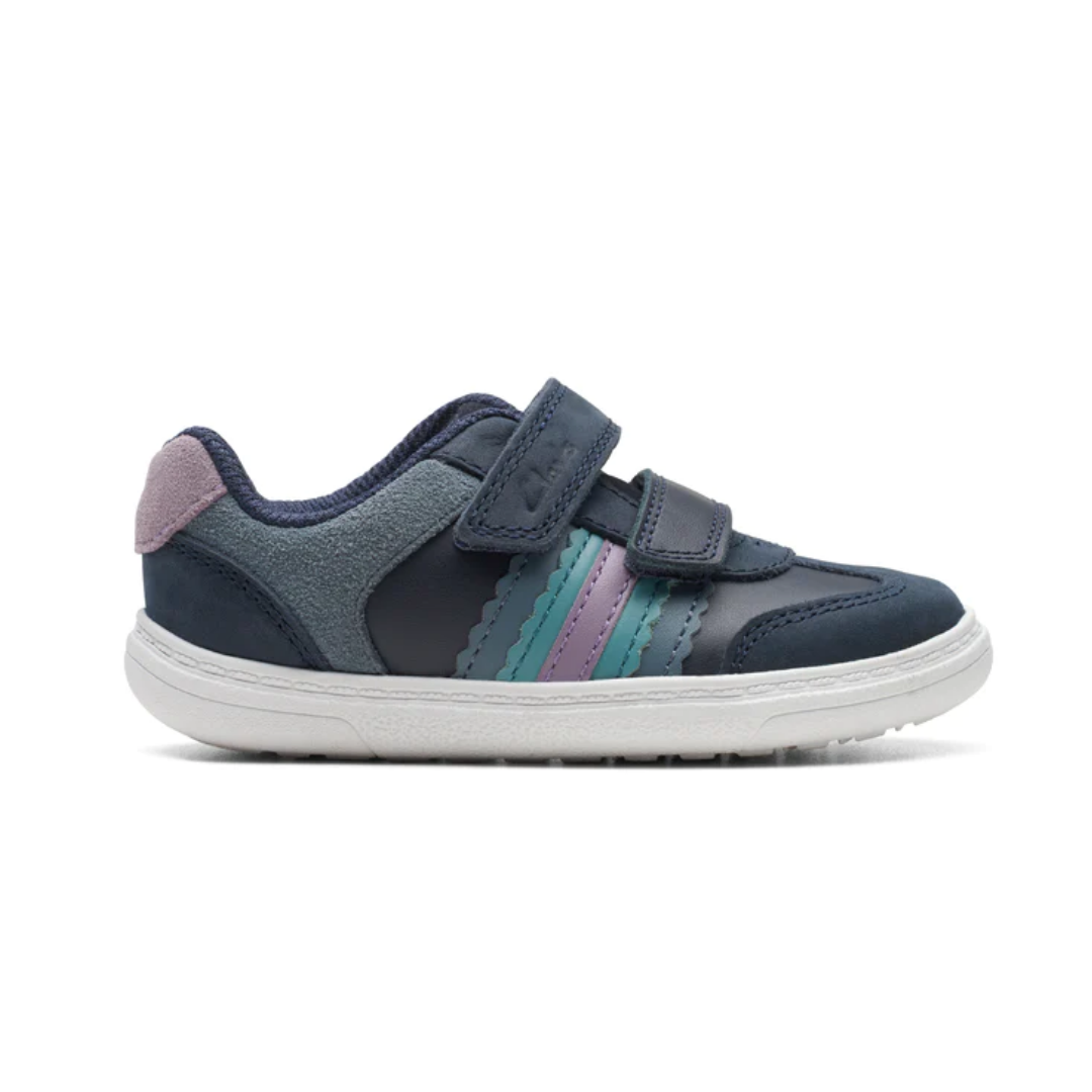 Clarks Flash Band Kids Shoes | Navy Leather 