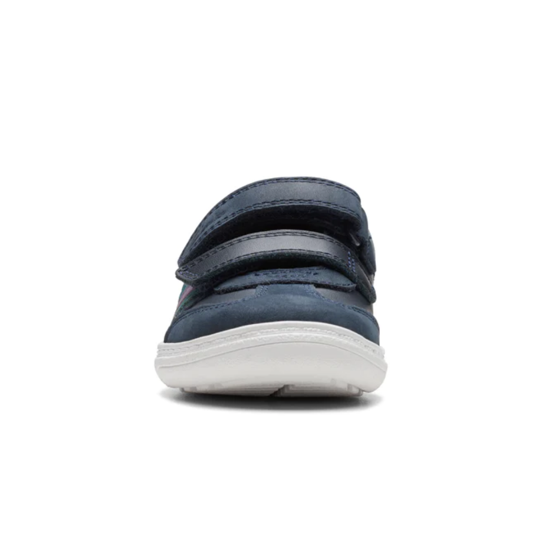 Clarks Flash Band Kids Shoes | Navy Leather 