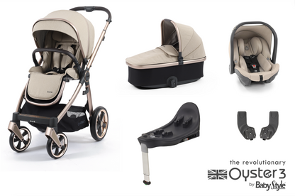 Oyster 3 Essential 5 Piece Capsule Travel System | Crème Brulee (Champagne Chassis)