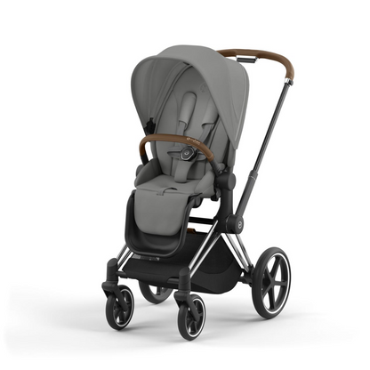 Cybex Priam Pushchair & Cloud T Travel System | Mirage Grey & Chrome (Brown Handle)