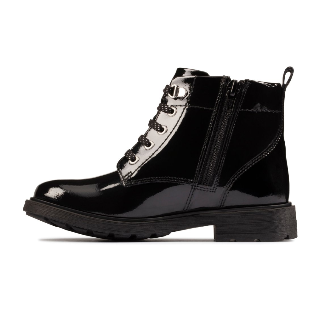 Clarks Astrol Lace Toddler Boots | Black Patent 