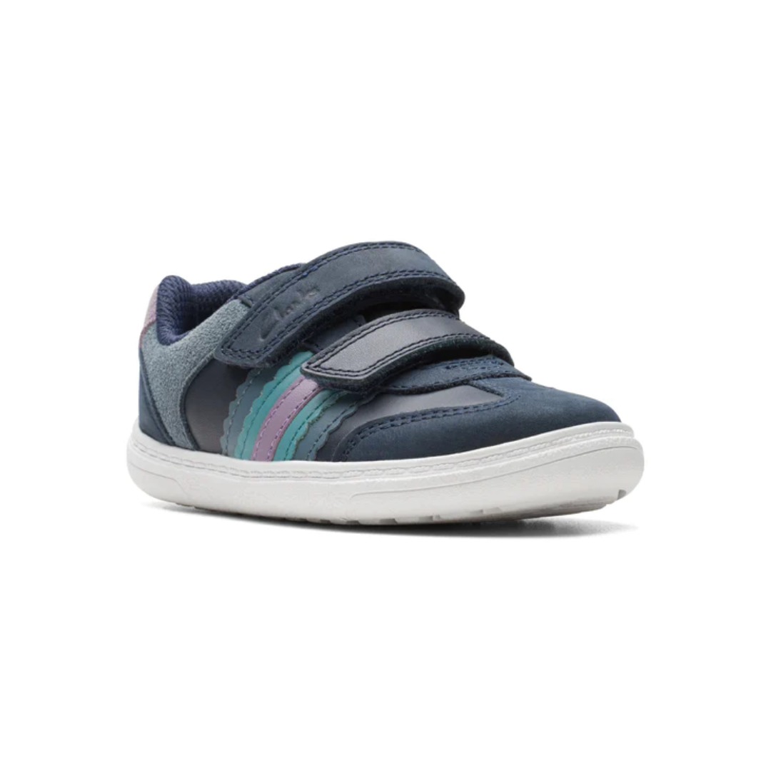 Clarks Flash Band Kids Shoes | Navy Leather 