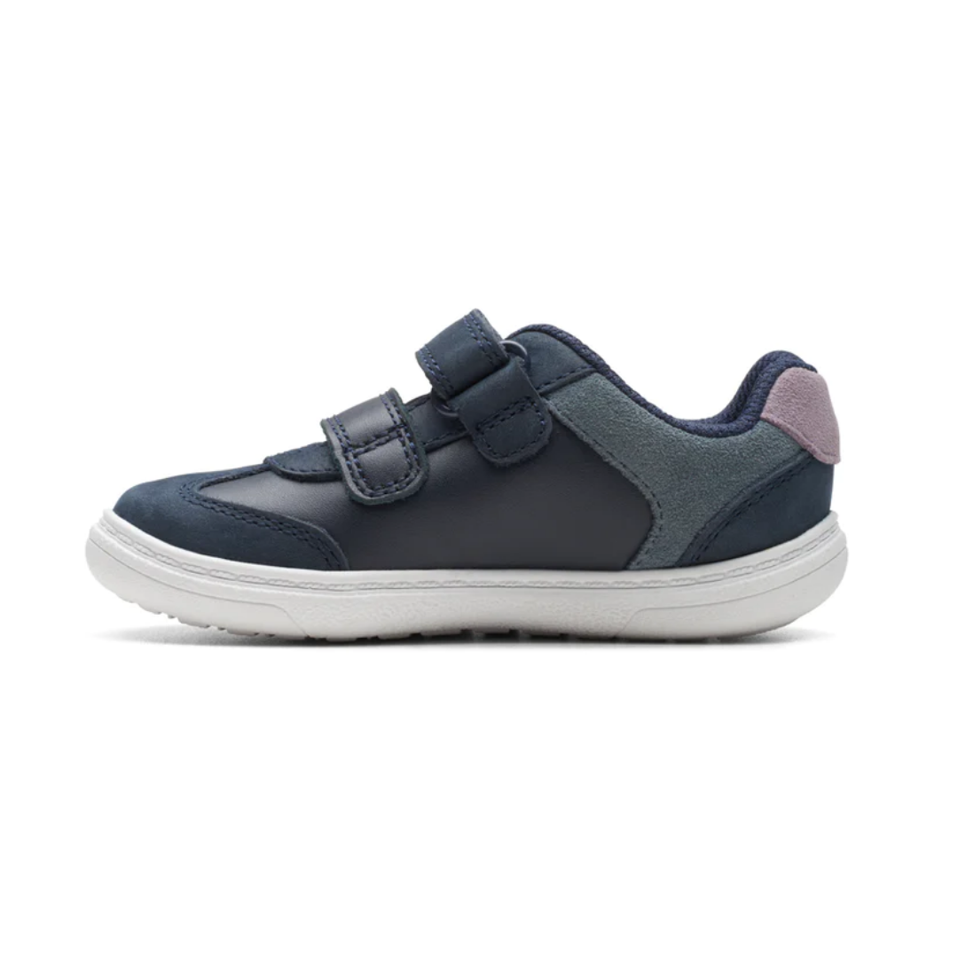 Clarks Flash Band Kids Shoes | Navy Leather 