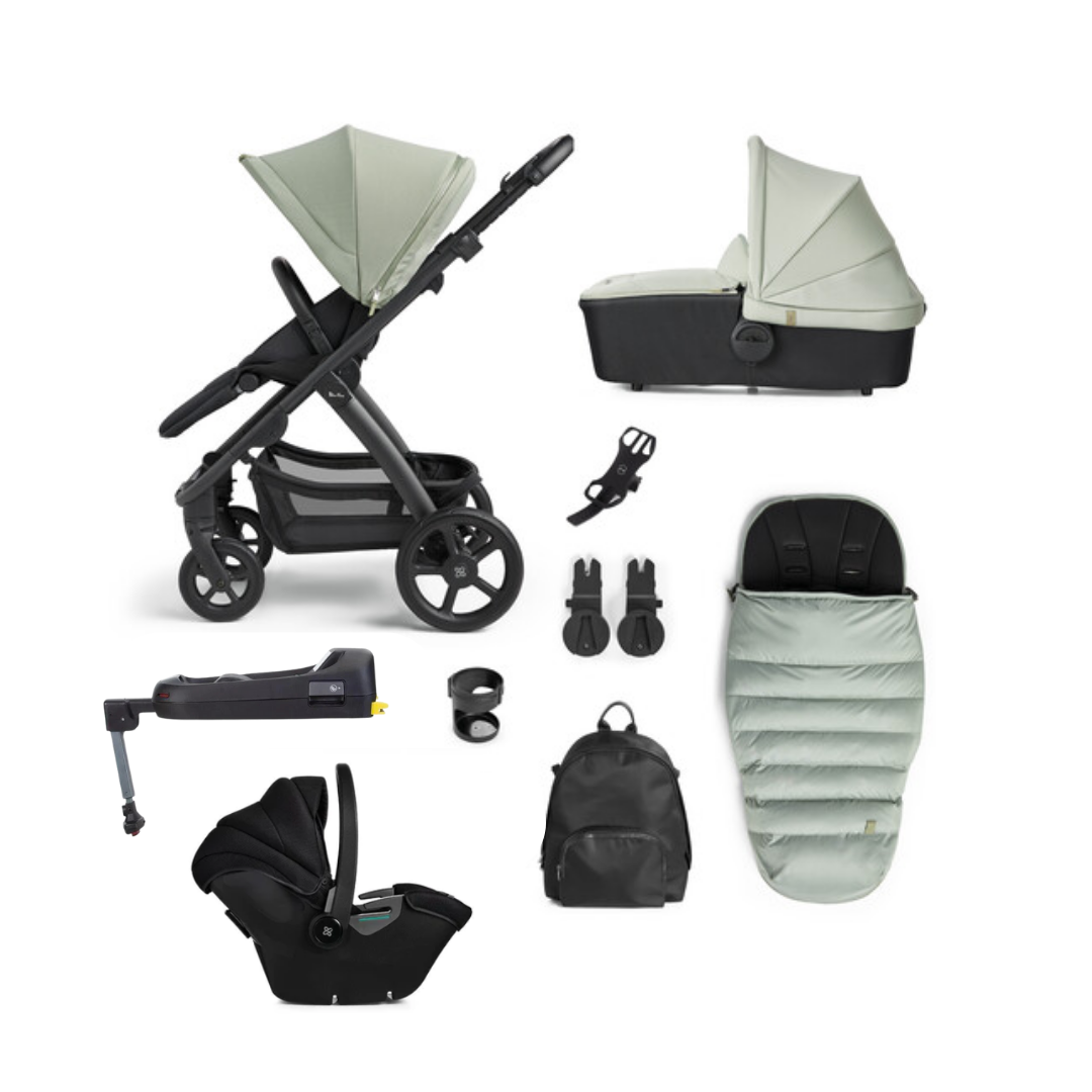 Silver Cross Tide Pushchair, Dream i-Size,Isofix & Accessory Bundle | Sage on Black Chassis