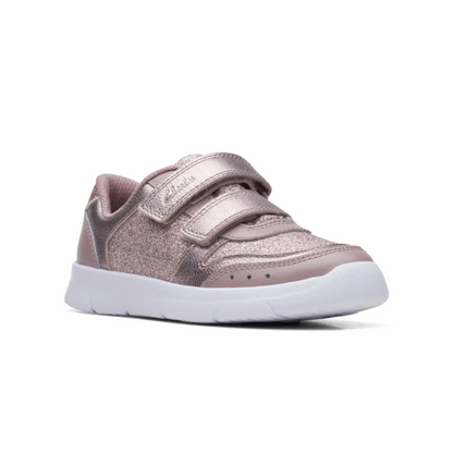 Clarks Ath Sonar Kids Trainers | Pink Sparkle Leather