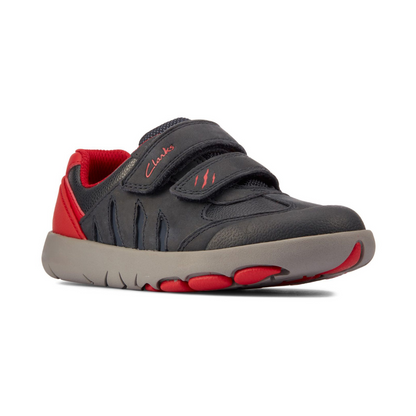 Clarks Rex Play Kids Shoes | Navy/Red Leather 