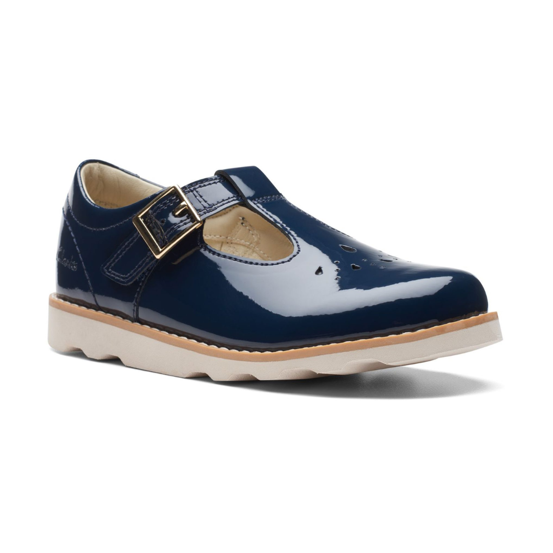 Clarks Crown Print Kids Shoes | Navy Patent