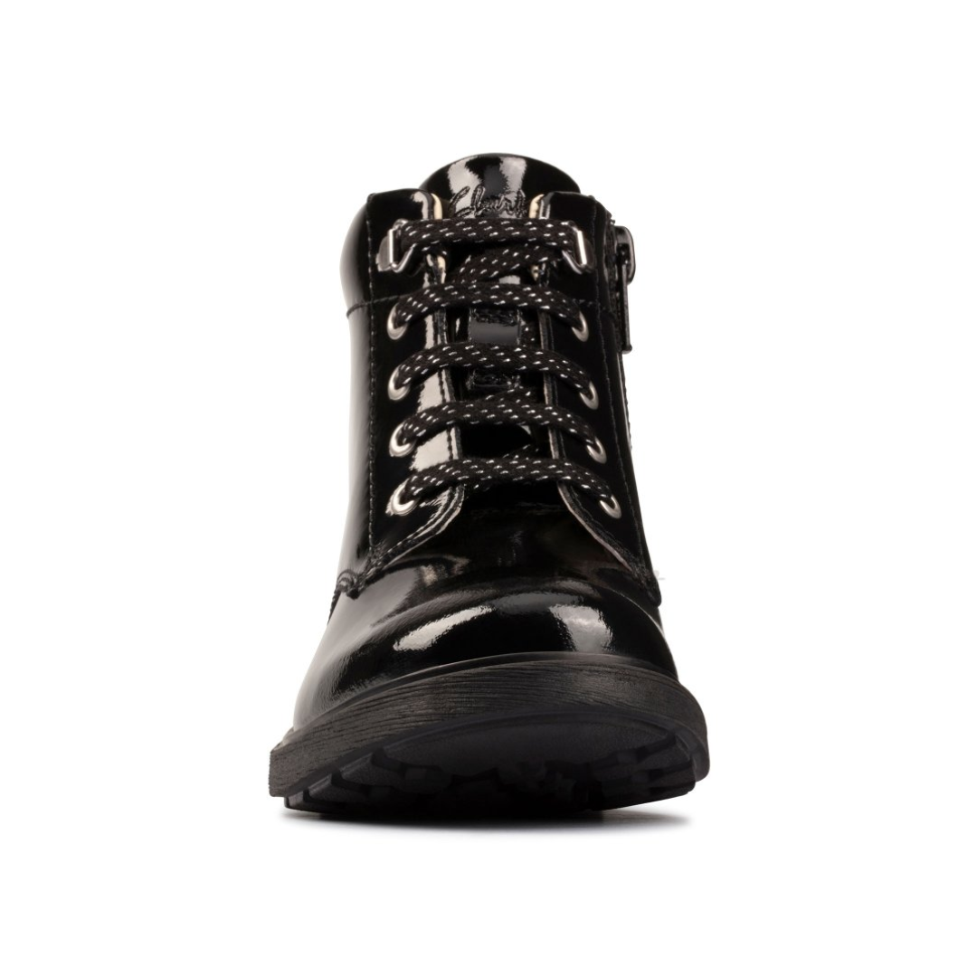 Clarks Astrol Lace Toddler Boots | Black Patent 