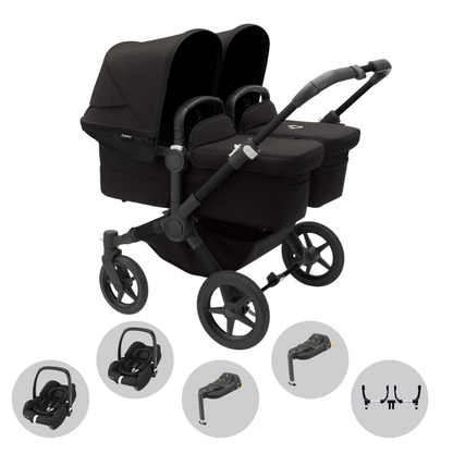 Bugaboo Donkey 5 Twin Pushchair & Maxi-Cosi Cabriofix i-Size Travel System - Black / Midnight Black