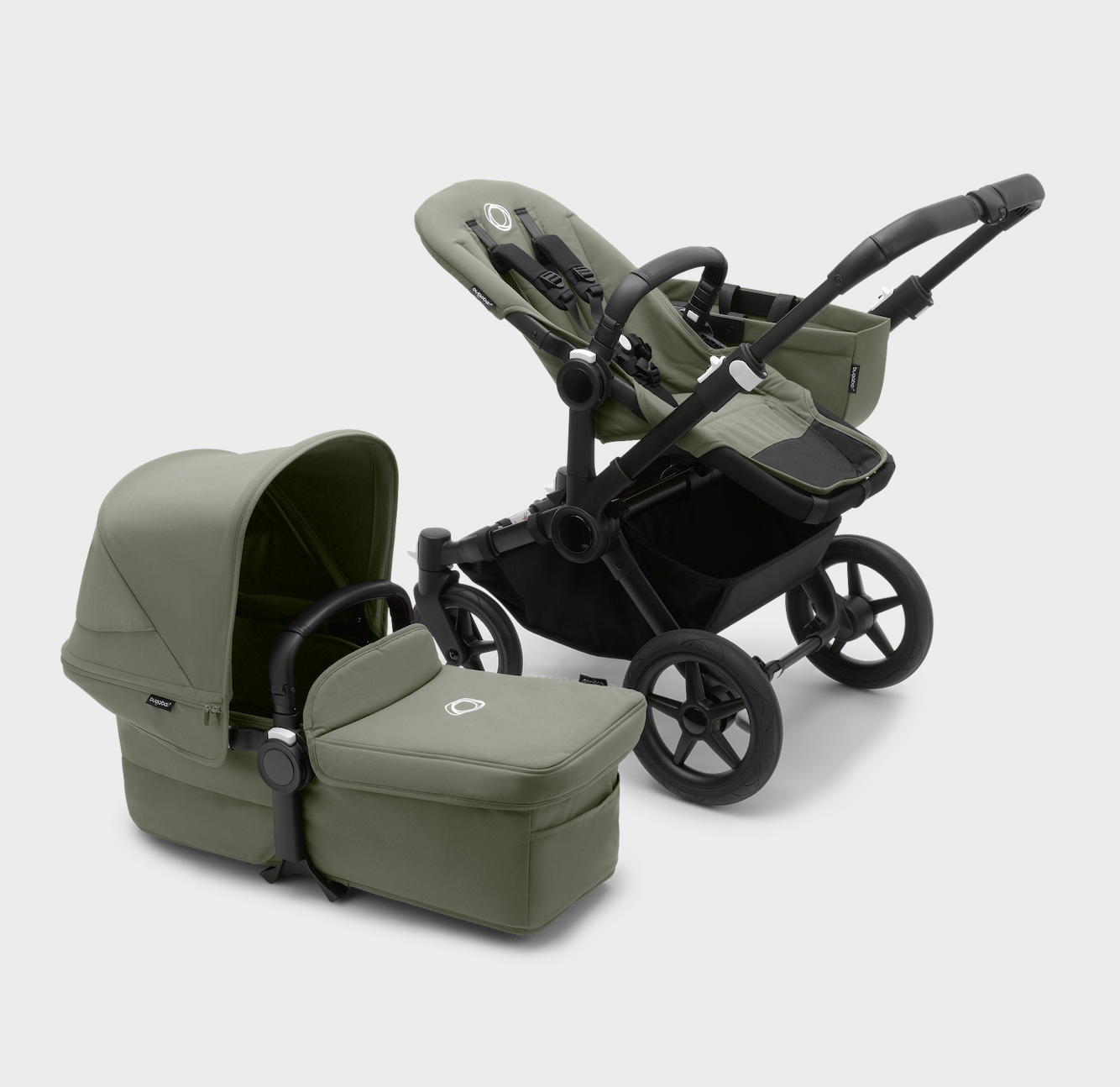 Bugaboo Donkey 5 Twin Pushchair & Cybex Cloud T Travel System - Black/Forest Green