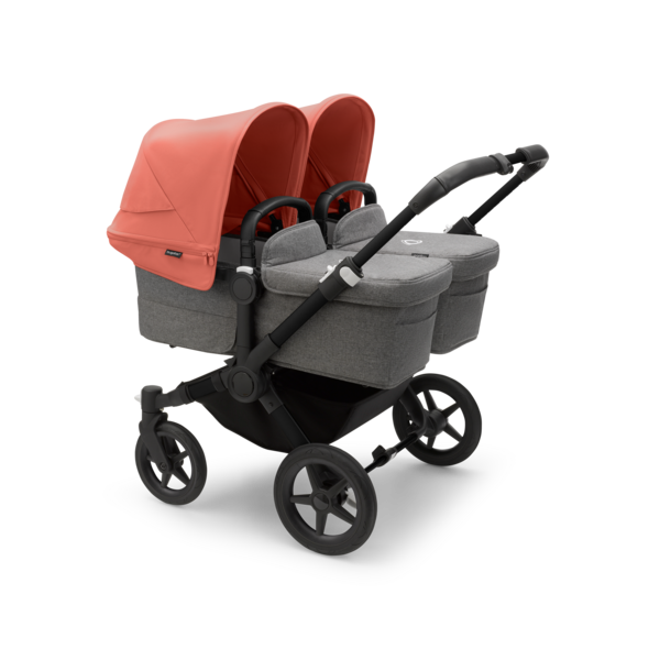 Bugaboo Donkey 5 Twin Pushchair & Carrycot - Black / Grey Melange / Sunrise Red