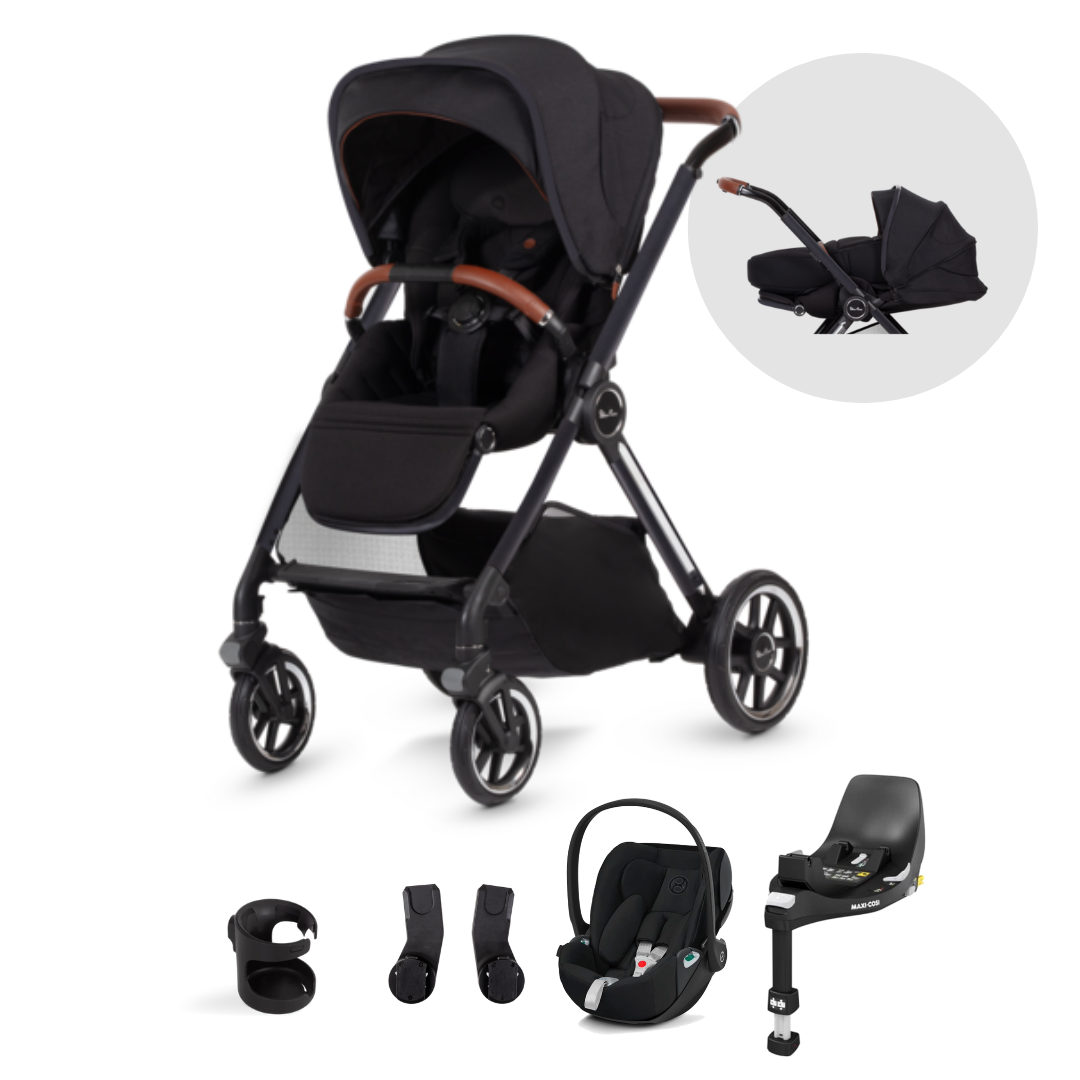 Silver Cross Reef Pushchair, Newborn Pod & Cybex Cloud T Travel Pack - Orbit Black