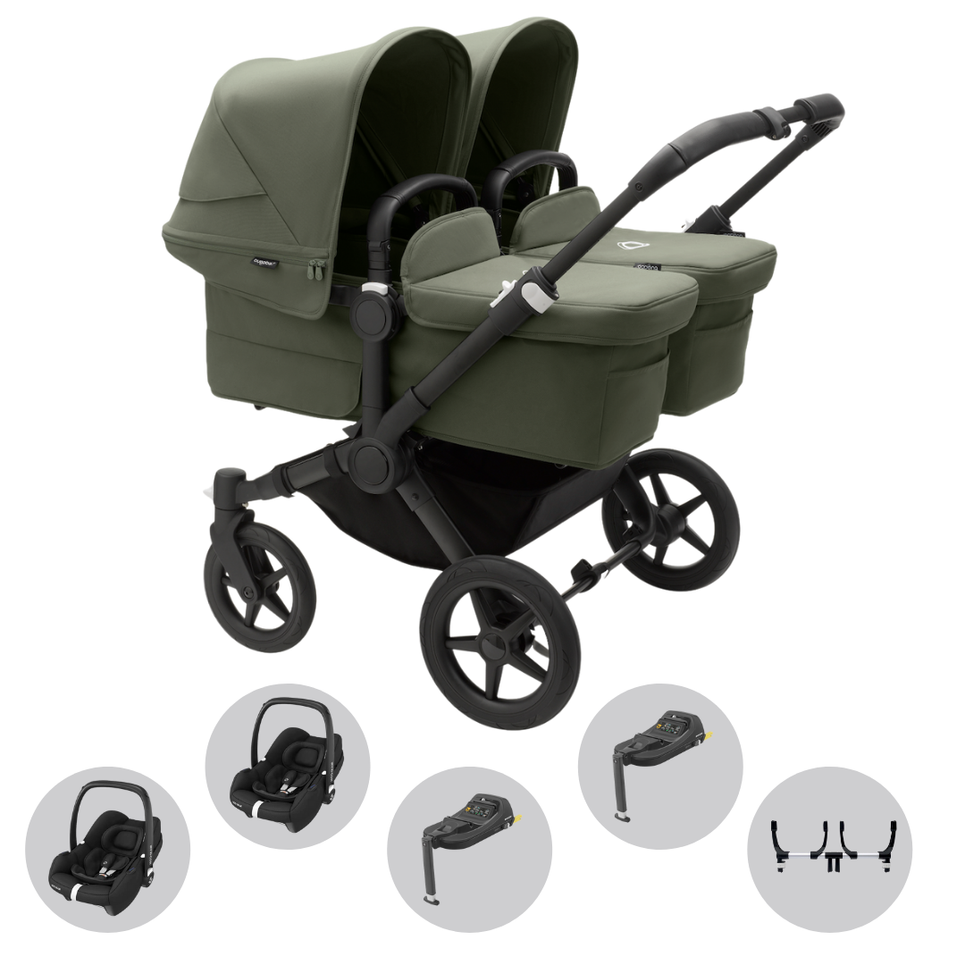 Bugaboo Donkey 5 Twin Pushchair & Maxi-Cosi Cabriofix i-Size Travel System - Black / Forest Green