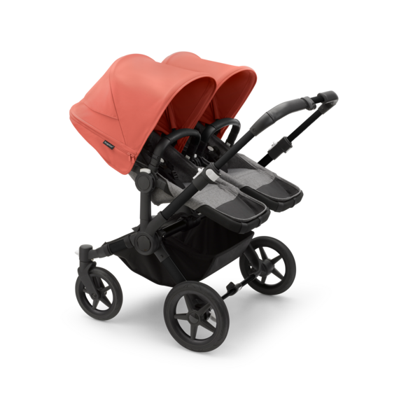 Bugaboo Donkey 5 Twin Pushchair & Carrycot - Black / Grey Melange / Sunrise Red