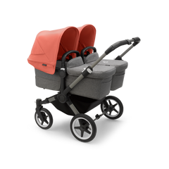 Bugaboo Donkey 5 Twin Pushchair & Carrycot - Graphite / Grey Melange / Sunrise Red