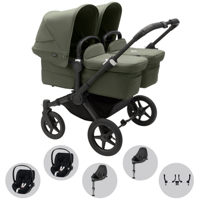 Bugaboo Donkey 5 Twin Pushchair & Cybex Cloud T Travel System - Black/Forest Green