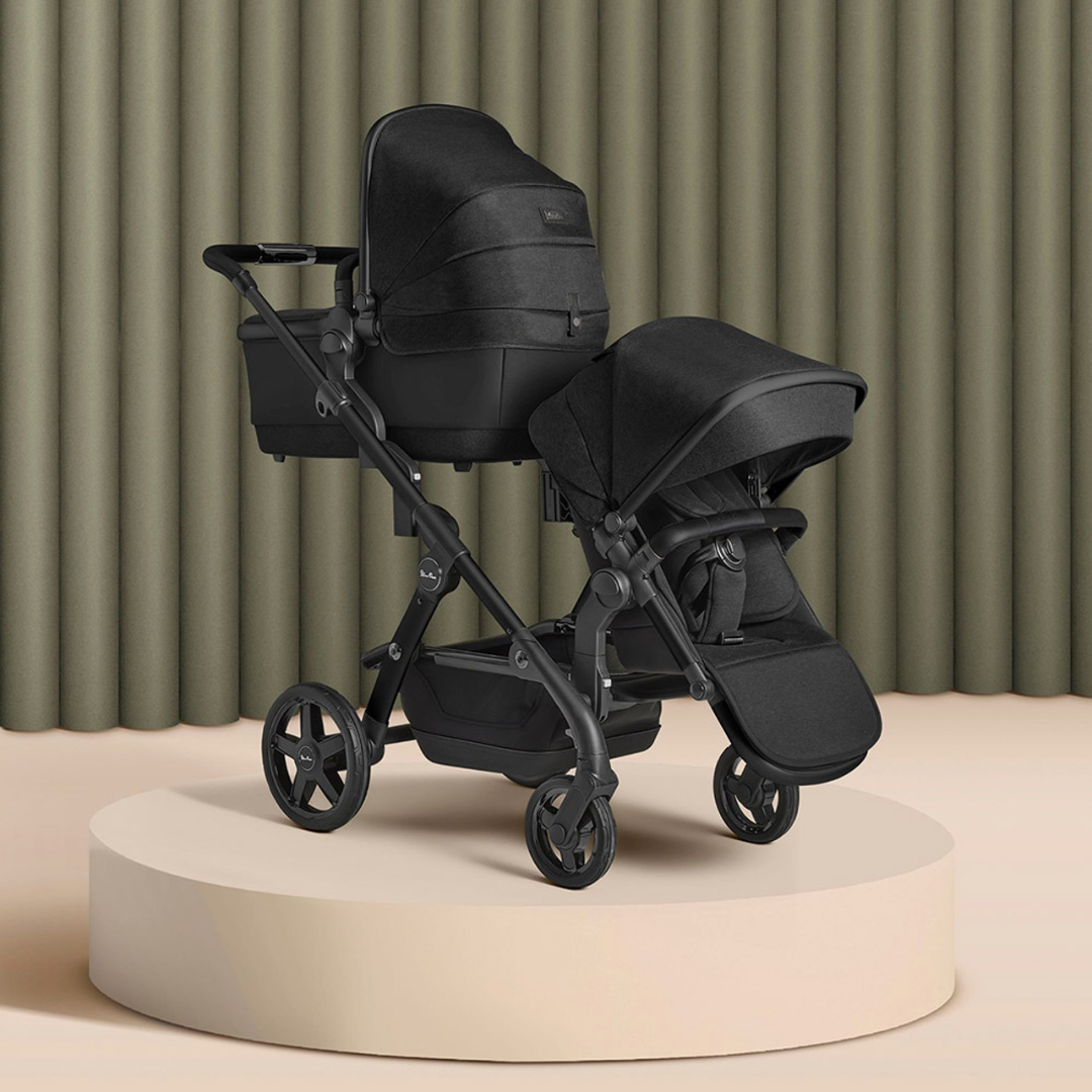 Silver Cross Wave Pushchair & Carrycot - Onyx Black (FREE Carrycot Stand)