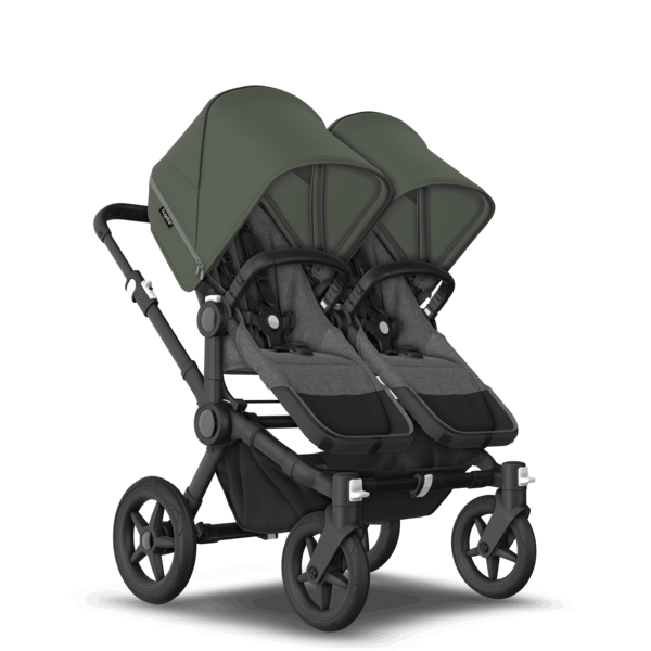 Bugaboo Donkey 5 Twin Pushchair & Carrycot | Black / Grey Melange / Forest Green | Direct4baby