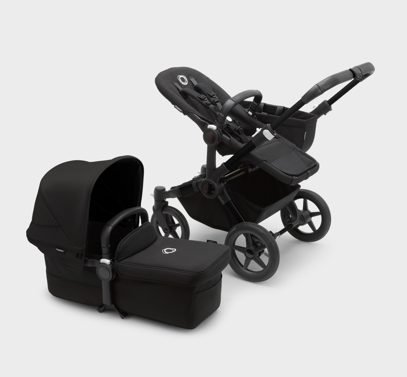 Bugaboo Donkey 5 Twin Pushchair & Maxi-Cosi Cabriofix i-Size Travel System - Black / Midnight Black