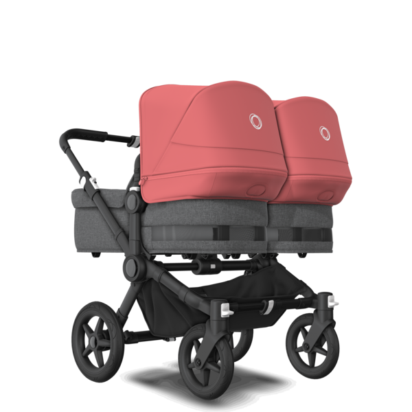 Bugaboo Donkey 5 Twin Pushchair & Carrycot - Black / Grey Melange / Sunrise Red